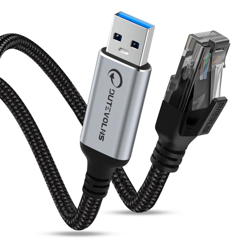 Dutevolns USB to Ethernet Cable 5 FT, USB 3.0 A to RJ45 Male Nylon Adapters, Gigabit Directly Connected, Compatible for Laptop, Desktop PC, Switch, Windows 10 and Windows 11 - Image 1