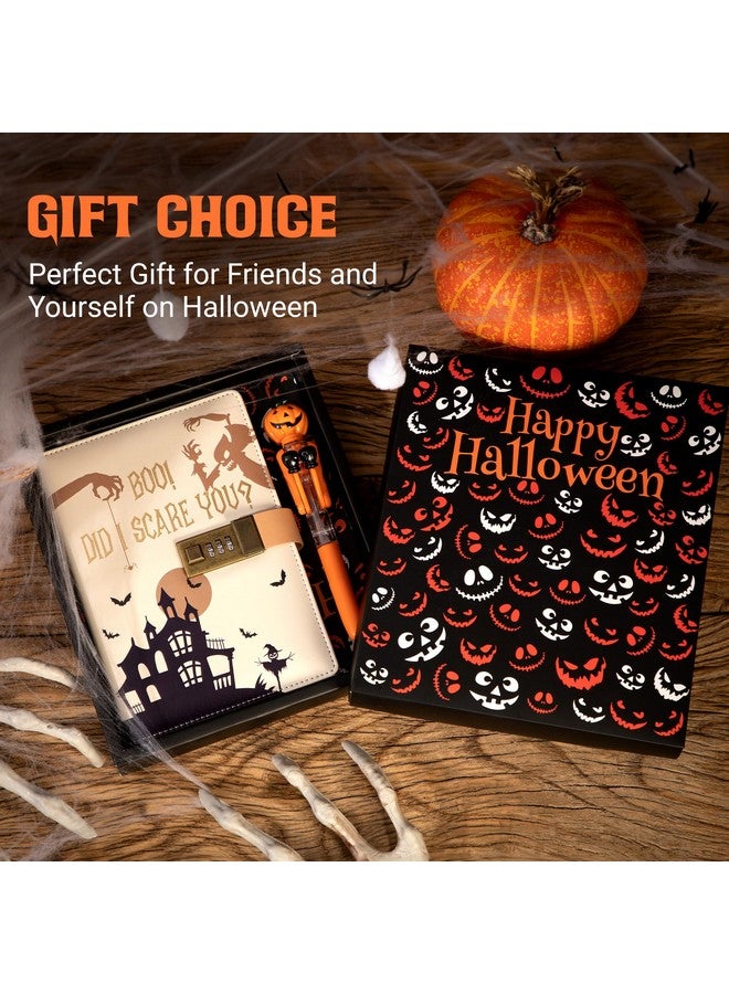 CAGIE Journal With Lock For Women Men, A5 Locked Journal With Pumpkin Pen Set, Halloween Notebook With Combination Lock 192 Pages Diary With Lock, 5.7X 8.3 Inches, White - Image 1