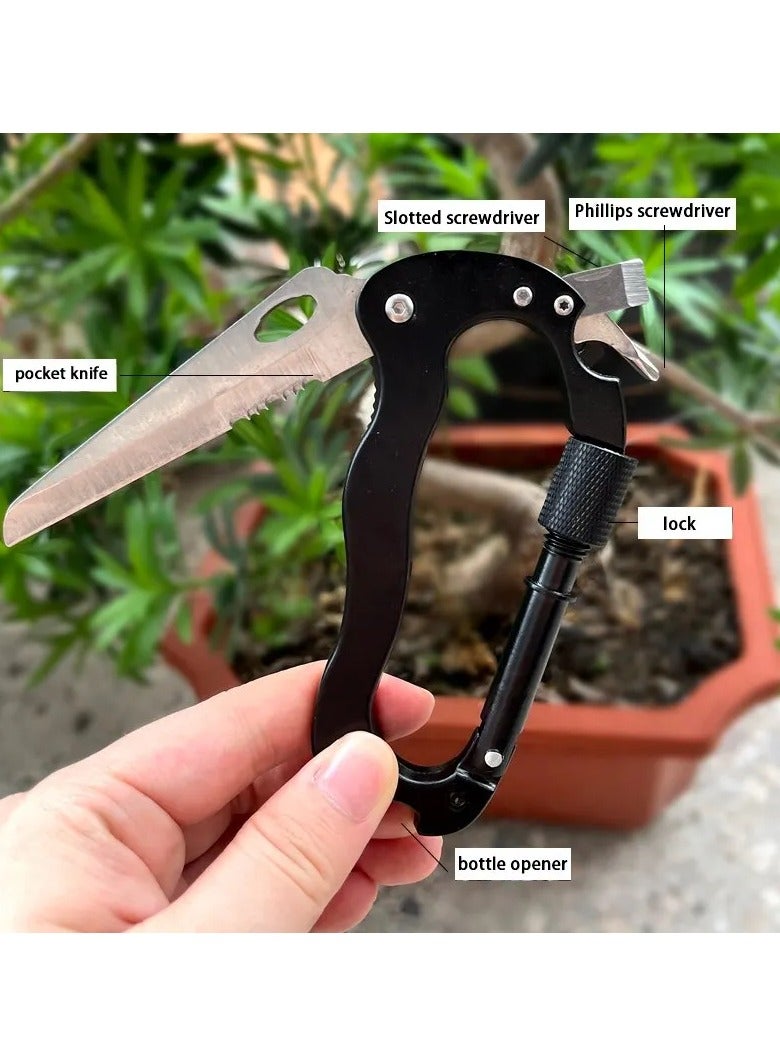 5-in-1 Outdoor Multi-Functional Mountaineering Buckle Aluminum Alloy and Steel Quick Attach Cross Screwdriver Bottle Opener  - Image 2