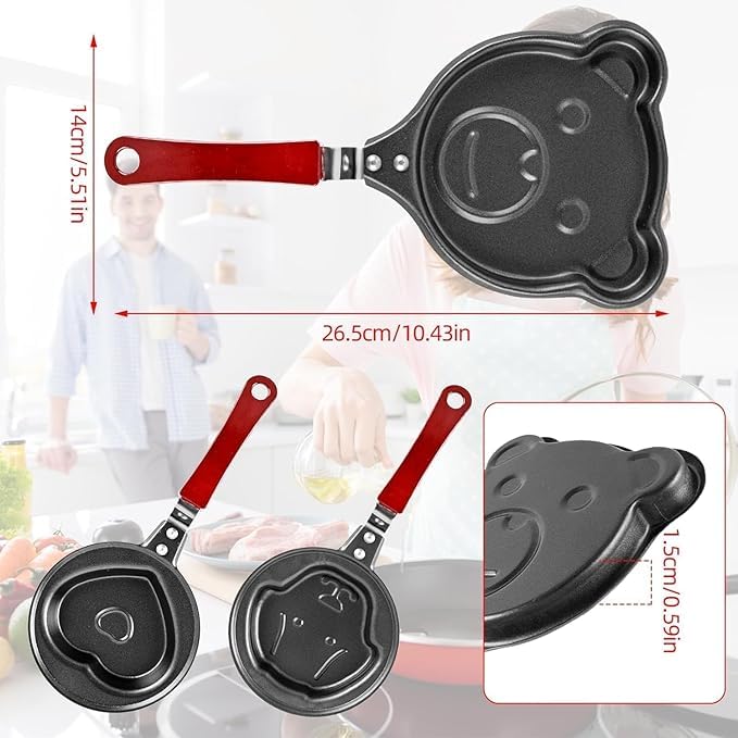 VAUGHN Multi-Shape Non-Stick Frying Pan for Kids - Egg Fry, Omelette & Uttapam Pan | Small Fun Shape Fry Pan for Quick Breakfast & Snacks (1Pc, Multicolor & Designs May Vary) - Image 2