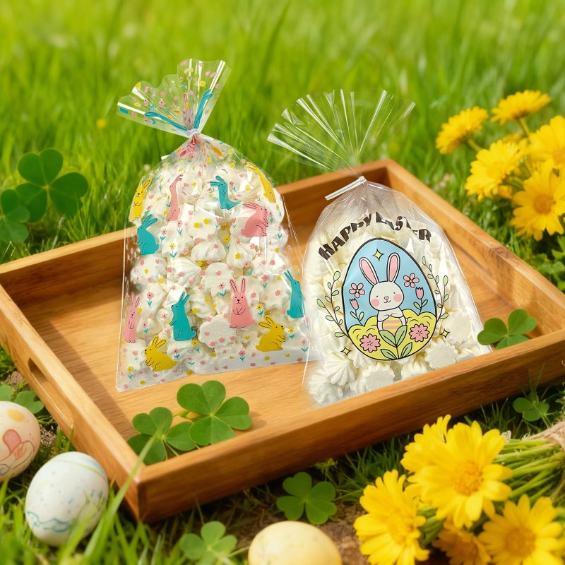 EKAPACKAGING 50Pcs 6x10 Inches Easter Candy Bags with Ties, Easter Bunny Cellophane Treat Bags, Clear Gift Bags Bulk, Easter Goodie Bags for Kids, Snack, Party Favors - Image 5