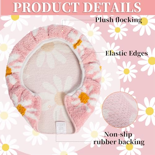 mamrug Pink Flower Bathroom Toilet lid, Cute Daisy Toilet lid Cover, Machine Washable, Beautiful and Soft Bathroom Decoration Suitable for Most Round, Oval and Long Toilet Seats (Pink) - Image 3