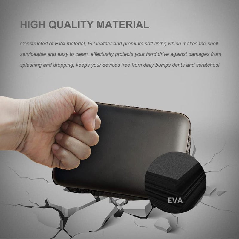 SYIDINZN Hard Drive Carrying Case Storage Organizer Bag Multi-Purpose Universal Carry Pouch Compatible with Western Digital WD Elements Seagate, 2.5â€™â€™ EVA Shockproof Travel Case (Black) - Image 5