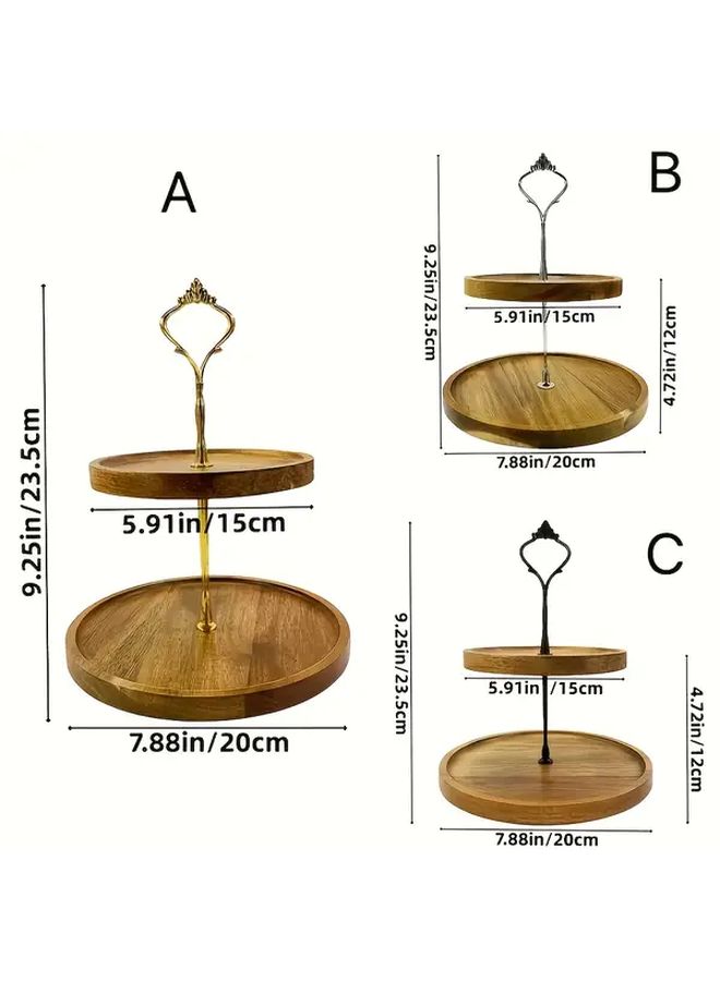 A Wooden Golden Double Layer Solid Wood Cake Stand 2 Tier Farmhouse Dessert Tower Display Rack for Tea Party Wedding Serving Cakes and Pastries - Image 2