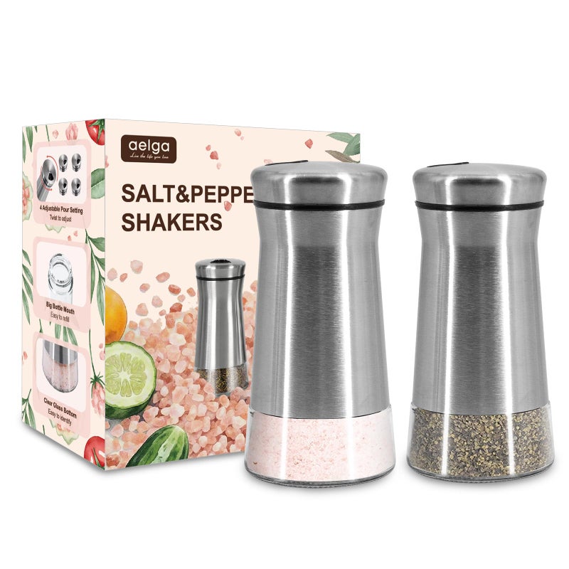 Farmhouse Salt and Pepper Shakers with Adjustable Pour Holes Refillable Salt Shaker by Aelga Ideal for Himalayan Kosher Black and White Pepper