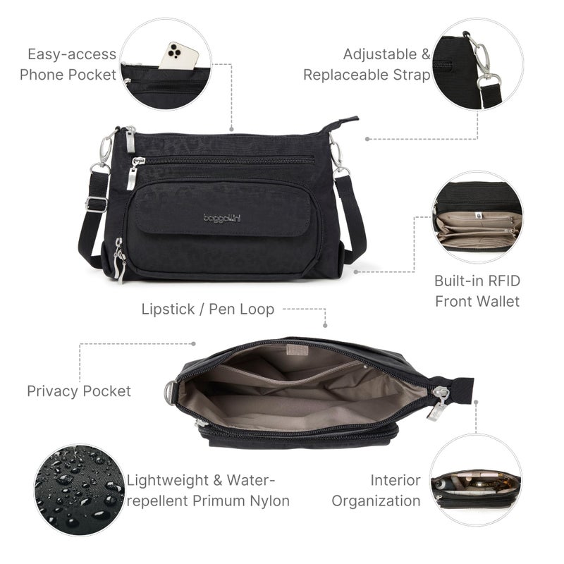 Baggallini Women's Original Everyday Bag with Built-in RFID Wallet, Black Cheetah, One Size US - Image 3