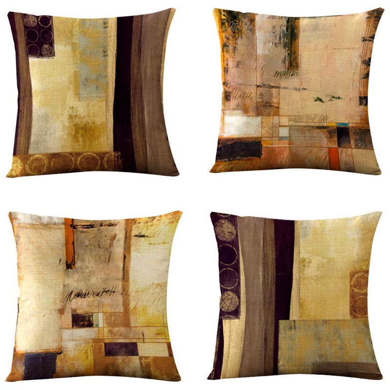 WOMHOPE Set of 4 Modern Vintage Geometric Decorative Throw Pillow Covers Pillow Cases Cushion Cases 18 x 18 Inch for Living Room, Couch and Bed (Blocks) - Image 1