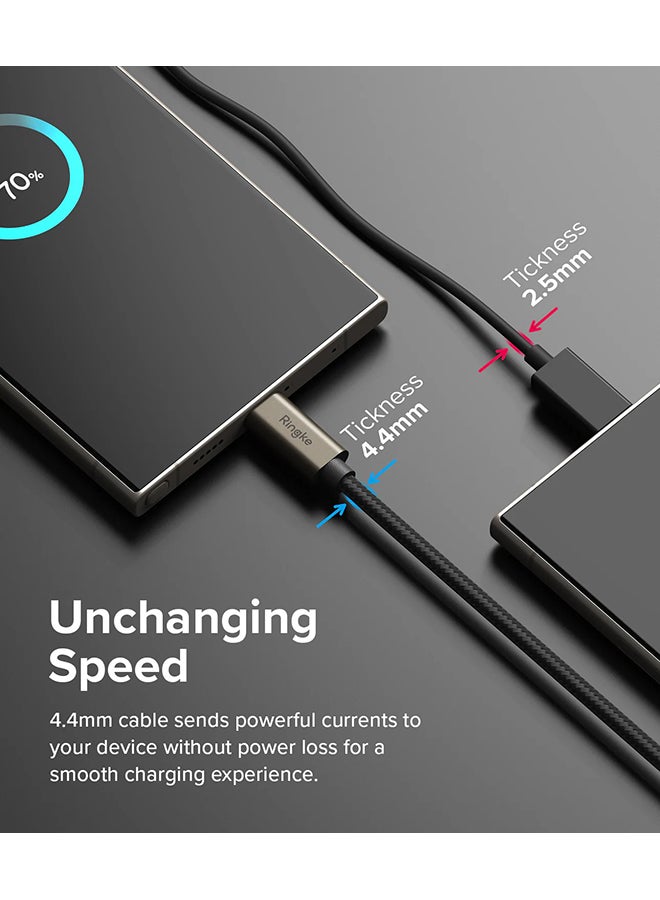 رينجك كابل شحن سريع أساسي USB-C إلى USB-C كابل شاحن سريع لكار بلاي للسيارة لجهاز iPhone 16 و 15، أجهزة الكمبيوتر المحمولة، والأجهزة اللوحية - 2م - Image 3