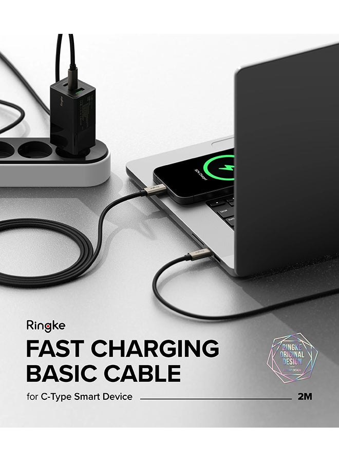 رينجك كابل شحن سريع أساسي USB-C إلى USB-C كابل شاحن سريع لكار بلاي للسيارة لجهاز iPhone 16 و 15، أجهزة الكمبيوتر المحمولة، والأجهزة اللوحية - 2م - Image 2