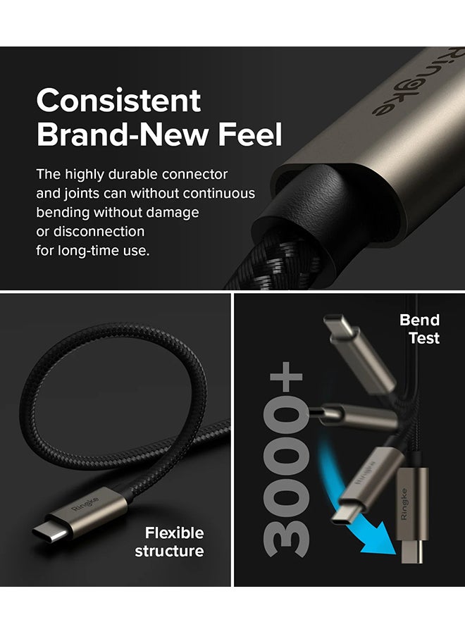 رينجك كابل شحن سريع أساسي USB-C إلى USB-C كابل شاحن سريع لكار بلاي للسيارة لجهاز iPhone 16 و 15، أجهزة الكمبيوتر المحمولة، والأجهزة اللوحية - 2م - Image 5