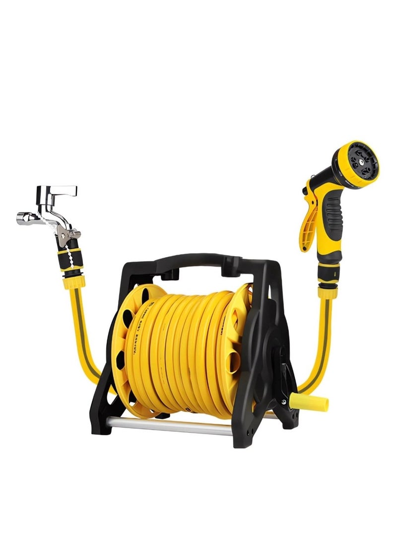 Generic Garden Hose Reel Set, 10M Garden Hose Reel Kit Water Hose Holder with Multifunction Spray Heads and 2M Hoses for Household Garden Watering Car Wash  - Image 1