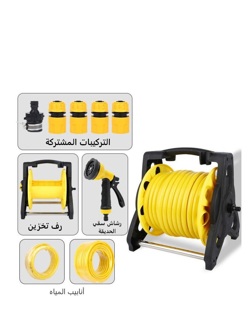 Generic Garden Hose Reel Set, 10M Garden Hose Reel Kit Water Hose Holder with Multifunction Spray Heads and 2M Hoses for Household Garden Watering Car Wash  - Image 2