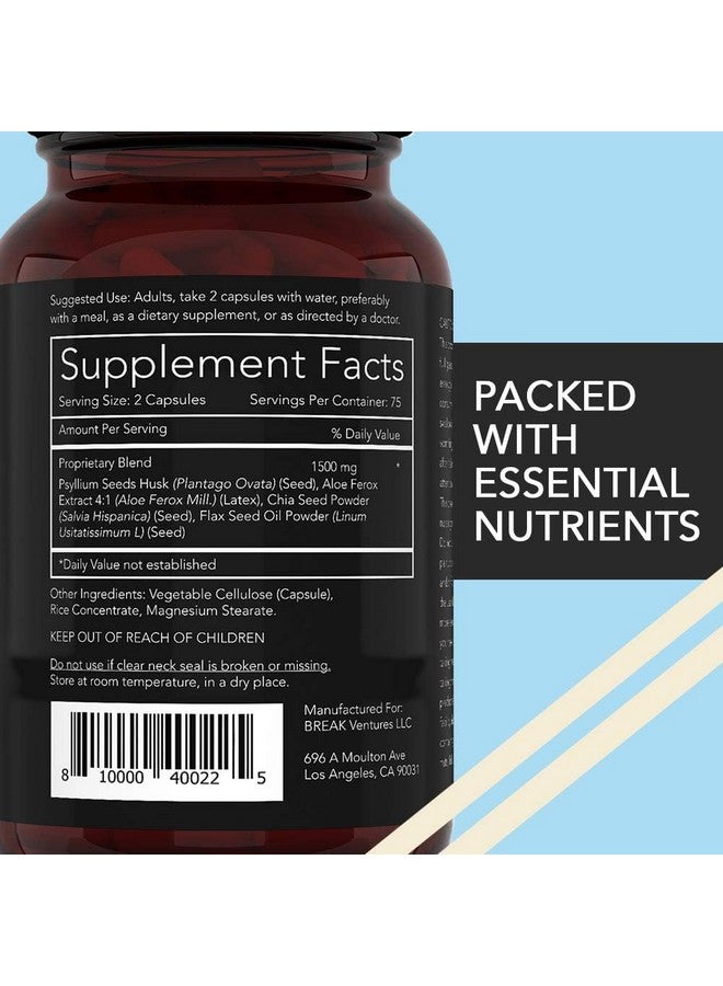 California Basics Extra Strength Fiber Supplements for Men (150 Count) - Daily Dietary Chia Flaxseed Psyllium Husk Vegan Capsules - High Fiber Supplement Pills Zero for Him Fiber Pills - Image 2
