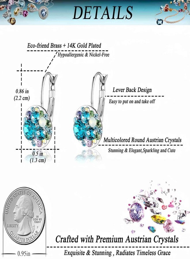 إيفيفك أقراط حلقية متدلية مطلية بالذهب عيار 14 قيراطاً مرصعة بكريستال نمساوي متعدد الألوان (كريستال أزرق مخضر/لون فضي) - Image 4