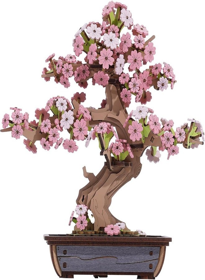 ROBOTIME Sakura Bonsai 3D Puzzles Wooden Artificial Cherry Blossom Tree DIY Model Building Kit for Home Decoration and Office Art Creative Gifts - Image 1
