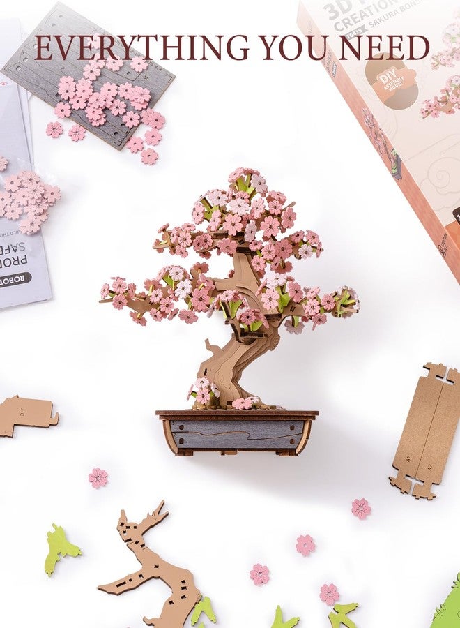 ROBOTIME Sakura Bonsai 3D Puzzles Wooden Artificial Cherry Blossom Tree DIY Model Building Kit for Home Decoration and Office Art Creative Gifts - Image 3