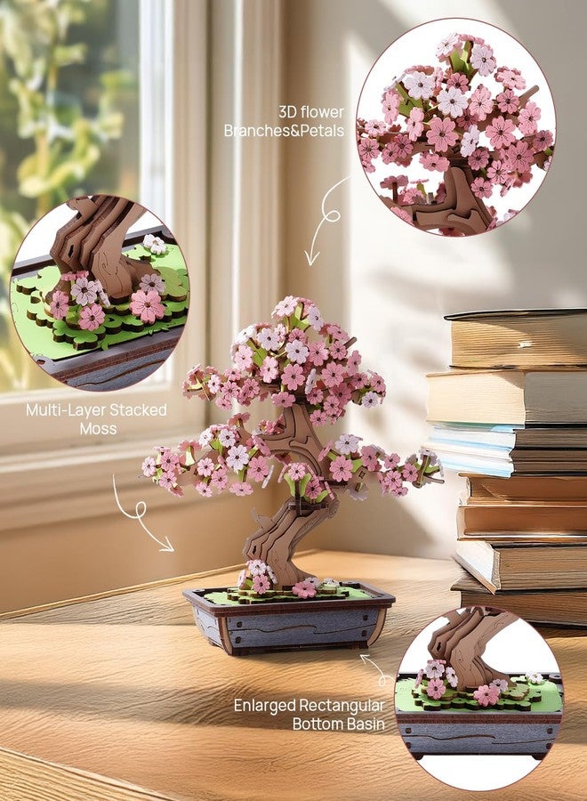 ROBOTIME Sakura Bonsai 3D Puzzles Wooden Artificial Cherry Blossom Tree DIY Model Building Kit for Home Decoration and Office Art Creative Gifts - Image 4