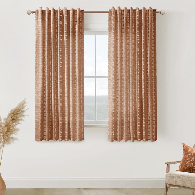 Lino Rosa Retro Country Curtains 63 Inch Length for Living Room Kitchen Window 2 Panel Set,Sheer Fun Print Rust Burnt Orange Funky Floral Printed Boho Mid Century Modern Curtains for Bedroom 63 Inches Long - Image 4