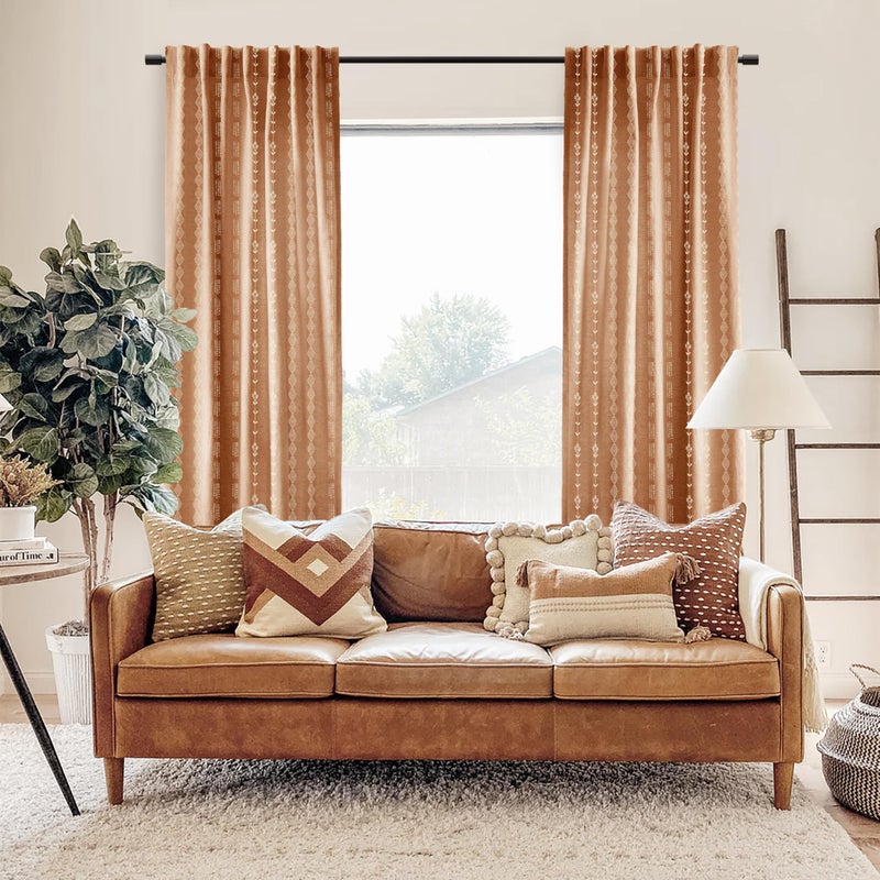 Lino Rosa Retro Country Curtains 63 Inch Length for Living Room Kitchen Window 2 Panel Set,Sheer Fun Print Rust Burnt Orange Funky Floral Printed Boho Mid Century Modern Curtains for Bedroom 63 Inches Long - Image 3