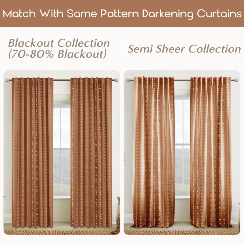 Lino Rosa Retro Country Curtains 63 Inch Length for Living Room Kitchen Window 2 Panel Set,Sheer Fun Print Rust Burnt Orange Funky Floral Printed Boho Mid Century Modern Curtains for Bedroom 63 Inches Long - Image 2