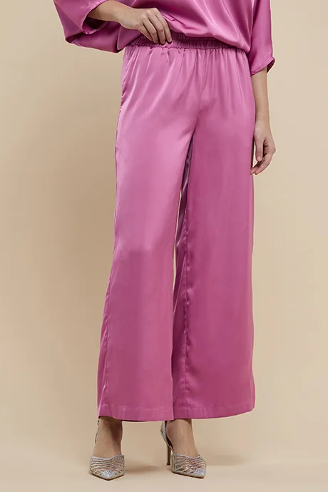 R&B Solid Wide Leg Pants with Elastic Waist