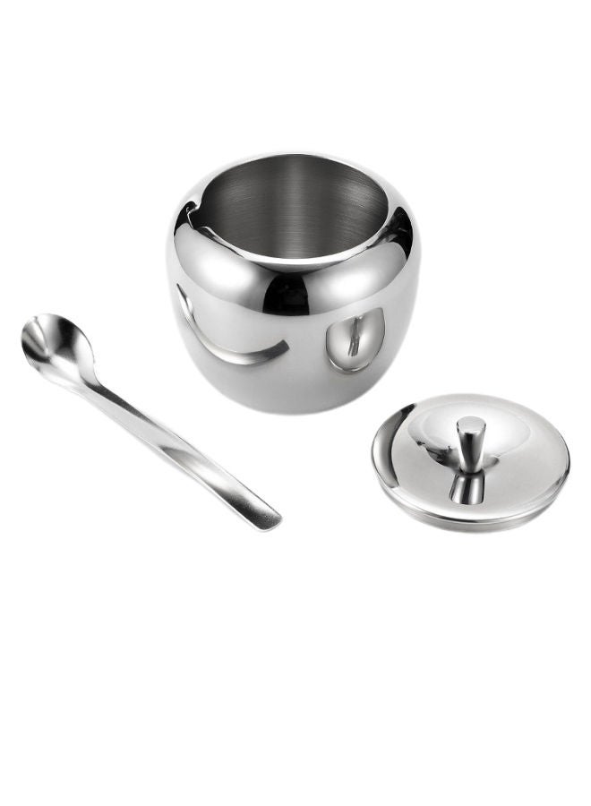 NIBEMINENT Kitchen Storage Seasoning Tank Jar With Spoon Silver 7.5 x 10centimeter