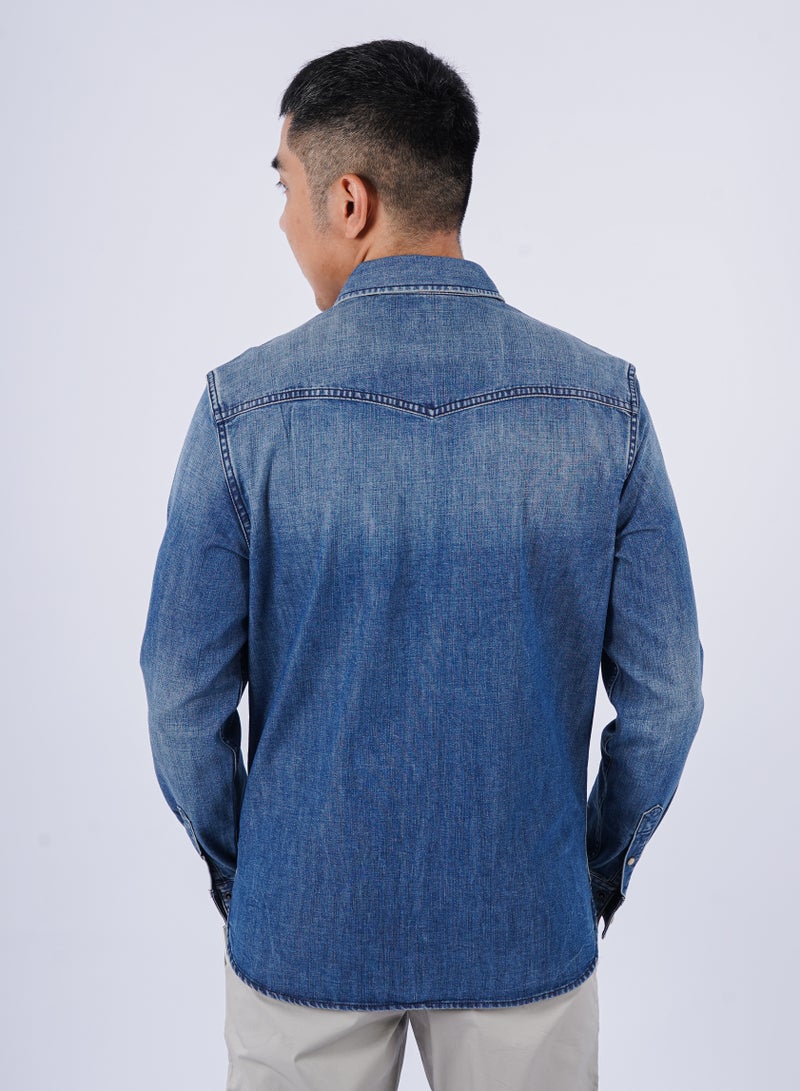 JACK & JONES Men’s Faded Double Chest Pockets denim Shirt in Blue  - Image 2