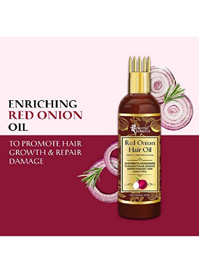 Oriental Botanics - Red Onion Hair Oil With Comb Applicator With 30 Oils Extracts For Stronger Growth And To Control Hair Fall 100 Ml 100Ml + Comb Applicator - Image 1