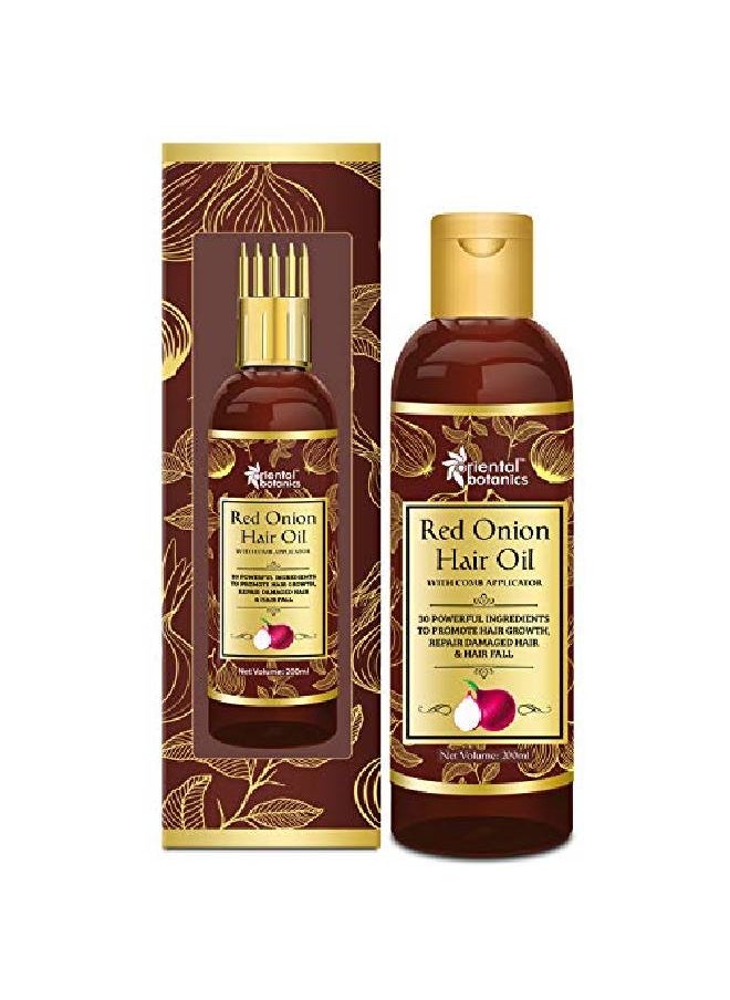 Oriental Botanics - Red Onion Hair Oil With Comb Applicator With 30 Oils Extracts For Stronger Growth And To Control Hair Fall 100 Ml 100Ml + Comb Applicator - Image 1
