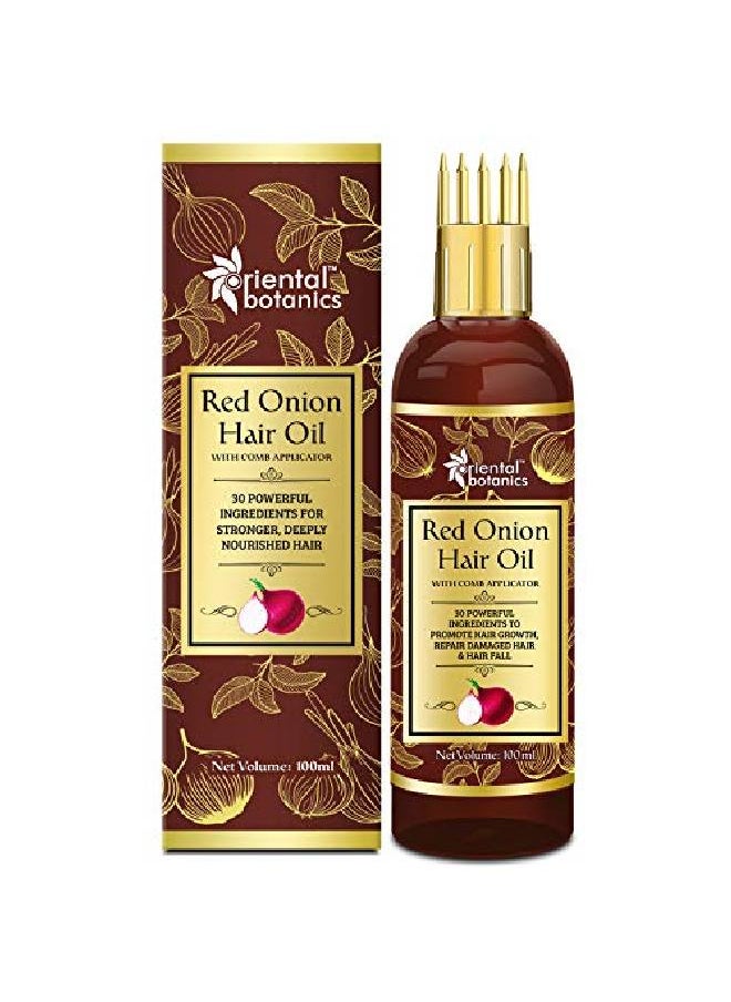Oriental Botanics - Red Onion Hair Oil With Comb Applicator With 30 Oils Extracts For Stronger Growth And To Control Hair Fall 100 Ml 100Ml + Comb Applicator - Image 1
