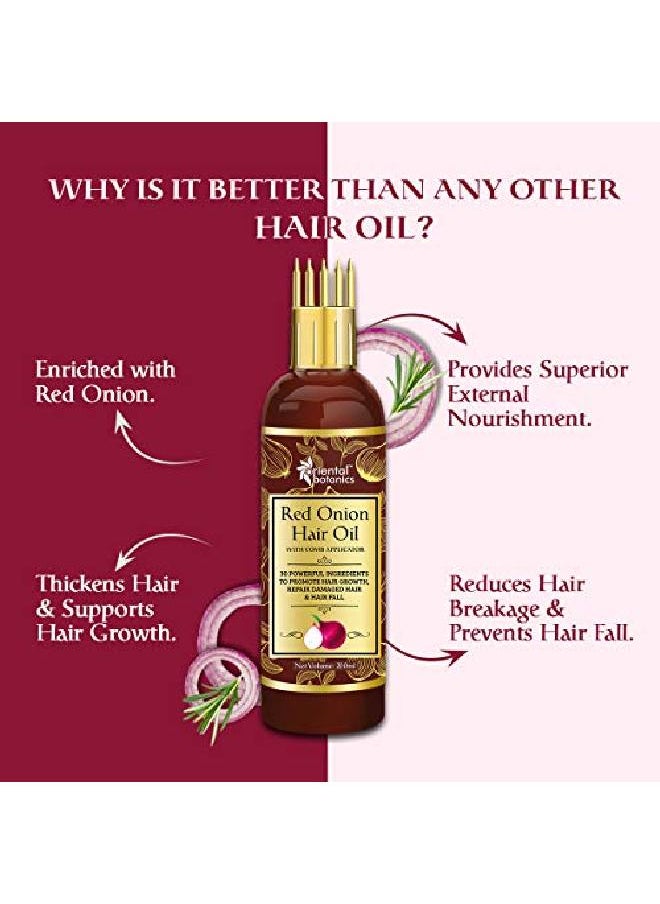 Oriental Botanics - Red Onion Hair Oil With Comb Applicator With 30 Oils Extracts For Stronger Growth And To Control Hair Fall 100 Ml 100Ml + Comb Applicator - Image 1
