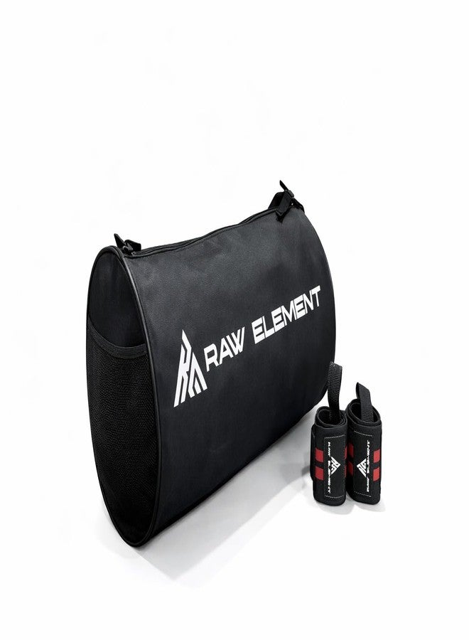 RAW ELEMENT Gym Duffle Bag with Wrist Support Combo | Spacious & Durable Sports Bag | Water Resistant Travel Gym Bag for Men & Women | Strong Zippers & Comfortable Carry (Black) - Image 1