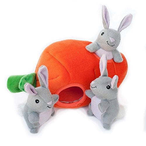 ZippyPaws Burrow Interactive Dog Puppy Toys for Boredom Stimulating Pet Products to Keep Them Busy Hide Seek Plush Dog Puzzles Enrichment Squeaky Toy for Small Medium Dogs Bunny n Carrot - Image 1