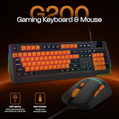 Archer Tech Lab Astra G300 Wired Gaming Keyboard and Mouse Combo| 87 Keys|19 Anti-Ghosting Keys|4 DPI (1200-1800-2400-3600)| 125Hz| 1.5 Mtr USB-C Cable| 5 Millions Click (BLK-ORG) - Image 2