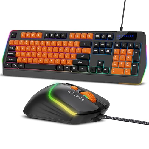 Archer Tech Lab Astra G300 Wired Gaming Keyboard and Mouse Combo| 87 Keys|19 Anti-Ghosting Keys|4 DPI (1200-1800-2400-3600)| 125Hz| 1.5 Mtr USB-C Cable| 5 Millions Click (BLK-ORG) - Image 1