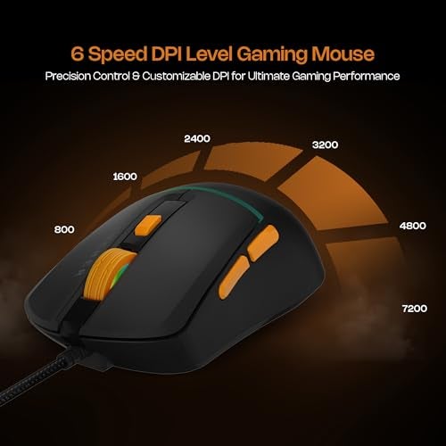 Archer Tech Lab Astra G300 Wired Gaming Keyboard and Mouse Combo| 87 Keys|19 Anti-Ghosting Keys|4 DPI (1200-1800-2400-3600)| 125Hz| 1.5 Mtr USB-C Cable| 5 Millions Click (BLK-ORG) - Image 5