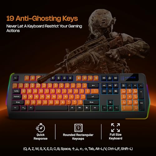 Archer Tech Lab Astra G300 Wired Gaming Keyboard and Mouse Combo| 87 Keys|19 Anti-Ghosting Keys|4 DPI (1200-1800-2400-3600)| 125Hz| 1.5 Mtr USB-C Cable| 5 Millions Click (BLK-ORG) - Image 3