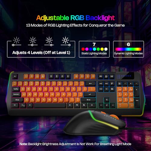 Archer Tech Lab Astra G300 Wired Gaming Keyboard and Mouse Combo| 87 Keys|19 Anti-Ghosting Keys|4 DPI (1200-1800-2400-3600)| 125Hz| 1.5 Mtr USB-C Cable| 5 Millions Click (BLK-ORG) - Image 4