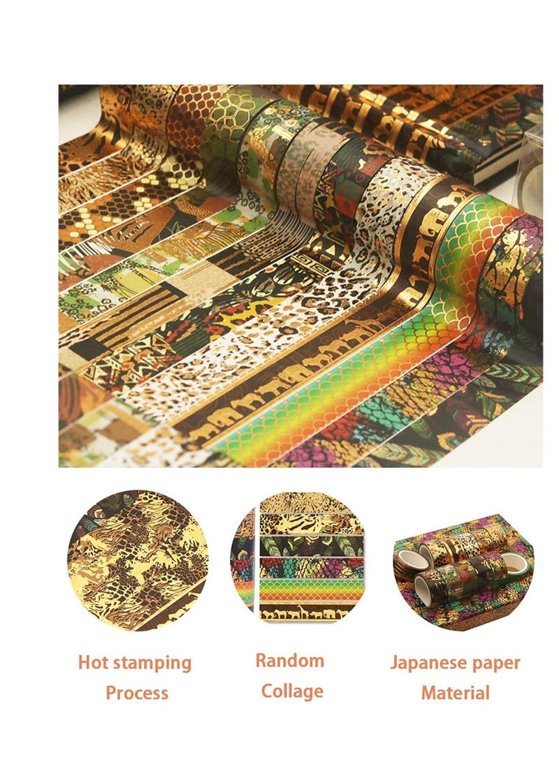 Y&D Gold Foil Washi Tape 12 Rolls, Floral Silver Masking Decorative for Arts, DIY Crafts, Bullet Journal Supplies, Planners, Scrapbook, Card/Gift Wrapping (Leopard Print) - Image 2