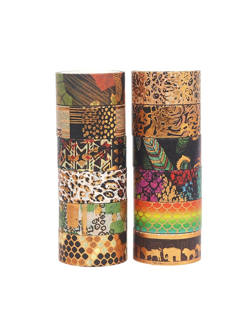 Y&D Gold Foil Washi Tape 12 Rolls, Floral Silver Masking Decorative for Arts, DIY Crafts, Bullet Journal Supplies, Planners, Scrapbook, Card/Gift Wrapping (Leopard Print) - Image 1
