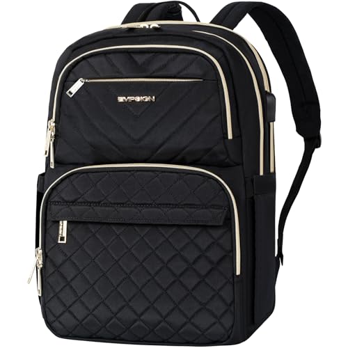EMPSIGN Laptop Backpack Purse for Women and Men with USB Charging Port, 15.6 Inch Travel Water Resistant Quilted Backpack, High-Capacity 30L Work Business Computer Backpack, Black - Image 1