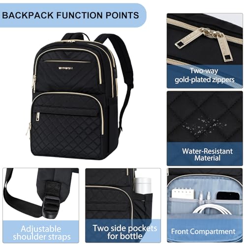 EMPSIGN Laptop Backpack Purse for Women and Men with USB Charging Port, 15.6 Inch Travel Water Resistant Quilted Backpack, High-Capacity 30L Work Business Computer Backpack, Black - Image 3