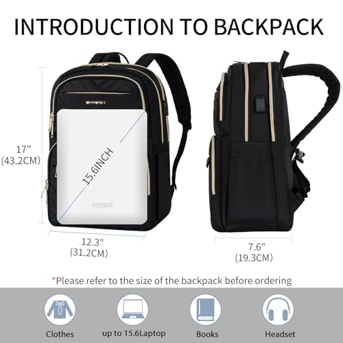 EMPSIGN Laptop Backpack Purse for Women and Men with USB Charging Port, 15.6 Inch Travel Water Resistant Quilted Backpack, High-Capacity 30L Work Business Computer Backpack, Black - Image 2