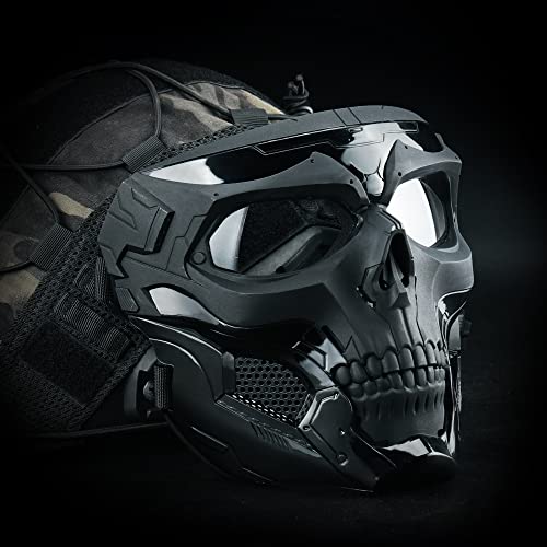 Guayma Airsoft Skull Mask Full Face Protective with Tactical Military Balaclava Headgear for Paintball Shooting CS Halloween Cosplay Party Costume Movie,BK - Image 2