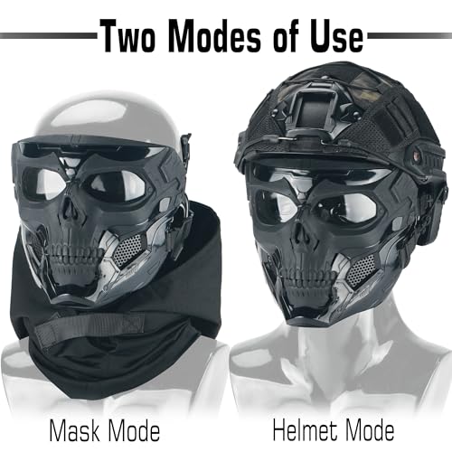 Guayma Airsoft Skull Mask Full Face Protective with Tactical Military Balaclava Headgear for Paintball Shooting CS Halloween Cosplay Party Costume Movie,BK - Image 4