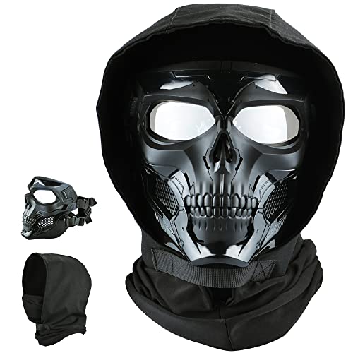 Guayma Airsoft Skull Mask Full Face Protective with Tactical Military Balaclava Headgear for Paintball Shooting CS Halloween Cosplay Party Costume Movie,BK - Image 1