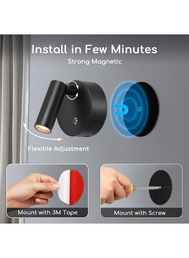 Rechargeable Wall Lights Front LED Spotlight Wireless Dimmable, 350° Rotation, Mini Aluminum LED Spotlight, Touch Control 3 Light Colors - Image 3