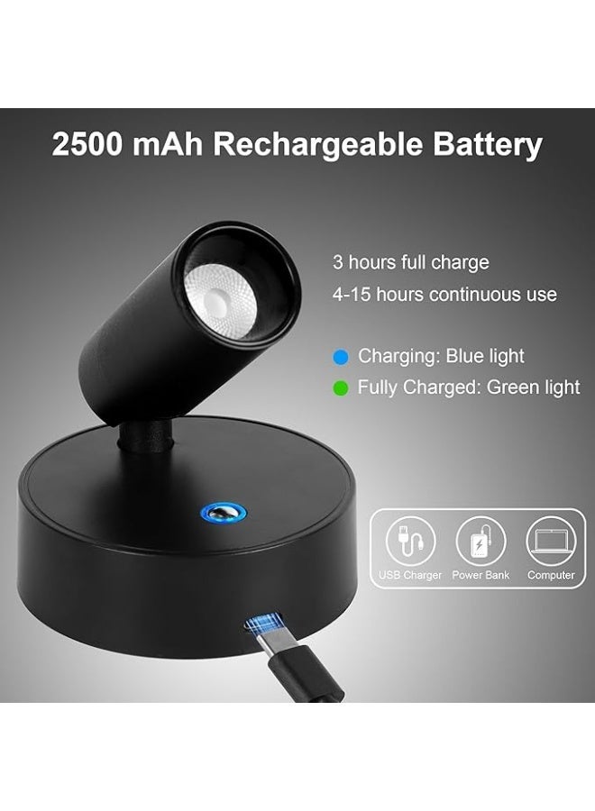 Rechargeable Wall Lights Front LED Spotlight Wireless Dimmable, 350° Rotation, Mini Aluminum LED Spotlight, Touch Control 3 Light Colors - Image 1