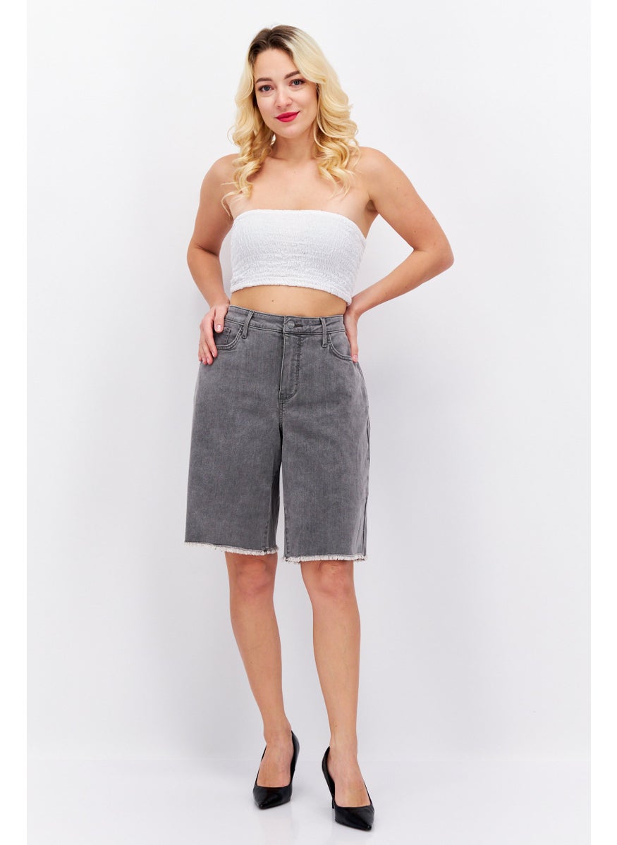 NYDJ - Women Dark Washed Denim Shorts, Gray - Image 1