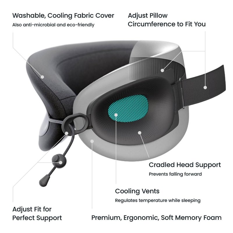 Cabeau Evolution X Travel Essential Neck Pillow - Memory Foam Body Positioner - Perfectly Contours to 11-21 Inch Necks - Three Ways to Adjust for Ultimate Comfort on Long Flights - Diamond - Image 4